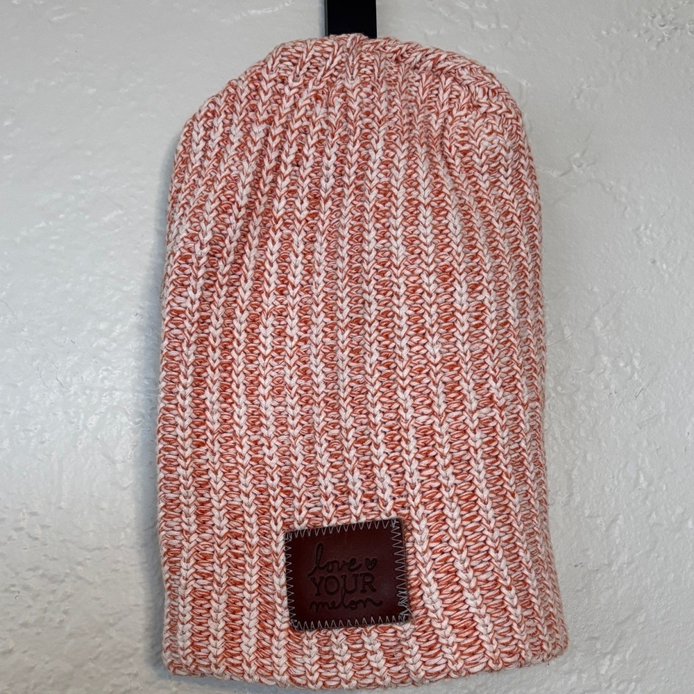Love Your Melon Orange and White 100% Cotton Knit Beanie Hat